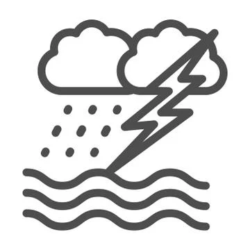 Ocean windstorm with rain and lightning line icon, nautical concept, ocean storm Stock Illustration