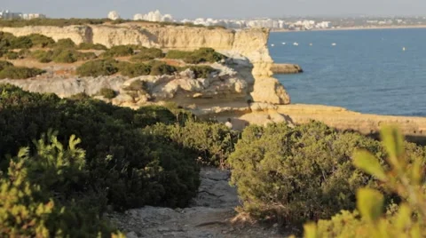 Oceanfront Cliffs - Lagoa, Portugal Stock Footage 40016938