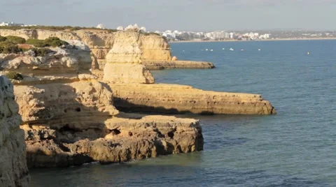 Oceanfront Cliffs - Lagoa, Portugal Stock Footage 40016996