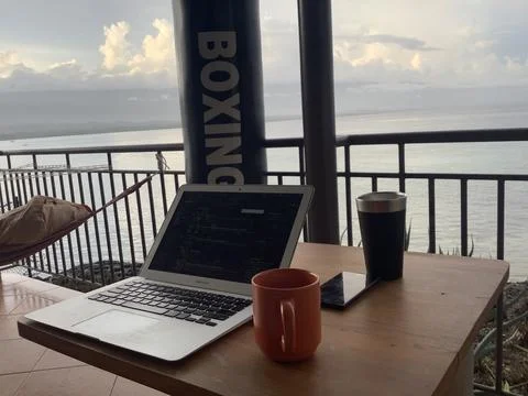 Oceanfront digital nomad spot Stock Photos