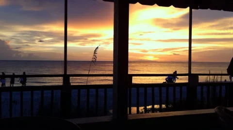 Oceanfront Restaurant at Sunset Stock Footage 36541938