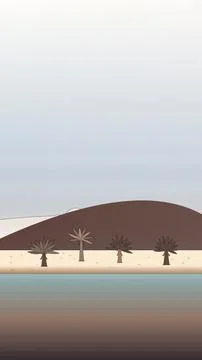 Oceanfront shoreline backdrop with, sand beach, and calm ocean water Stock Illustration