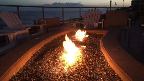 Oceanfront Stone Firepit at Sunrise Video stock 108200740