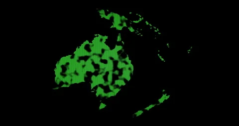 Oceania map with green points and clouds passing. Loop Stock Footage 314817511
