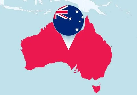 Oceania with selected Australia map and Australia flag icon. Stock Illustration
