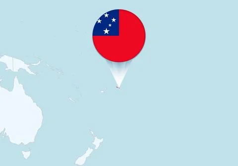 Oceania with selected Samoa map and Samoa flag icon. Stock Illustration