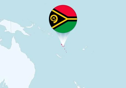 Oceania with selected Vanuatu map and Vanuatu flag icon. Stock Illustration