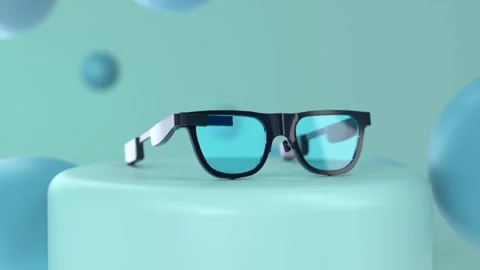 Oceanic blue ar glasses in soft futuristic light Stock Footage 316828680