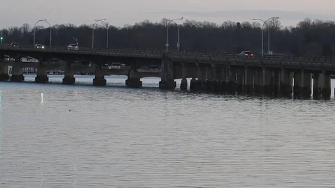 Oceanic Bridge Crossing at Dusk Stock Footage 123081608