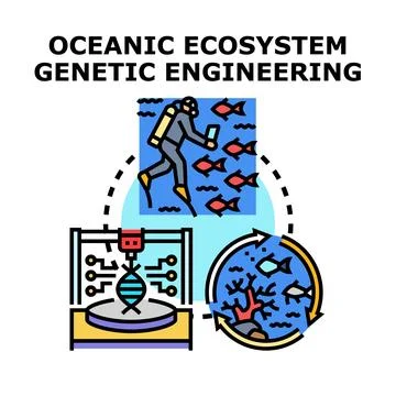 Oceanic ecosystem genetic engineering science researching process Stock Illustration