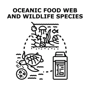 Oceanic food web concept with environmental pollution impacting marine life Stock Illustration