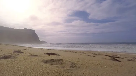 Oceanic landscape. Waves on the Atlantic ocean, North Beach in Nazare, Portugal. Stock Footage 95219069
