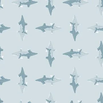 Oceanic whitetip shark seamless pattern in scandinavian style. Marine animals Illustrazione stock