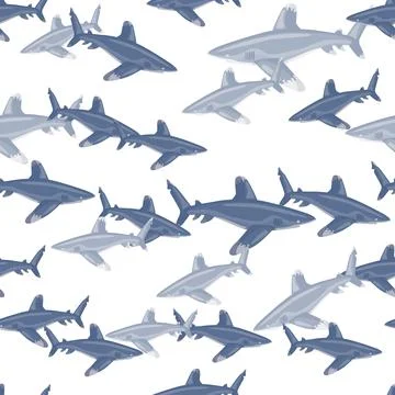 Oceanic whitetip shark seamless pattern in scandinavian style. Marine animals Stock Illustration