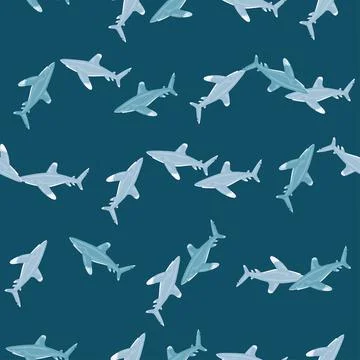 Oceanic whitetip shark seamless pattern in scandinavian style. Marine animals Stock Illustration