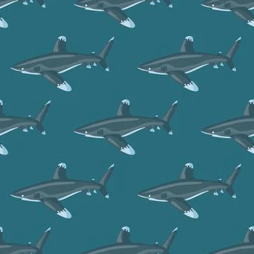 Oceanic whitetip shark seamless pattern in scandinavian style. Marine animals Stock Illustration