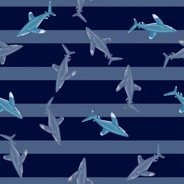 Oceanic whitetip shark seamless pattern in scandinavian style. Marine animals Illustrazione stock