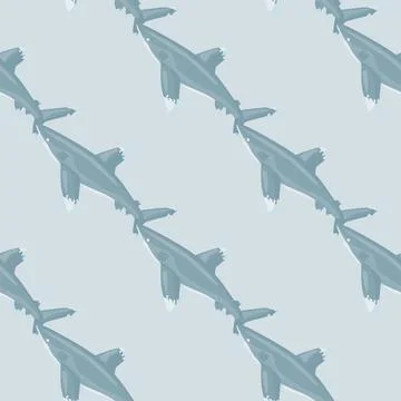 Oceanic whitetip shark seamless pattern in scandinavian style. Marine animals Stock Illustration