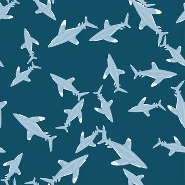 Oceanic whitetip shark seamless pattern in scandinavian style. Marine animals Stock Illustration