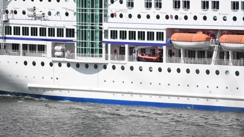 Oceanliner passing by on the river Stock Footage 132134954