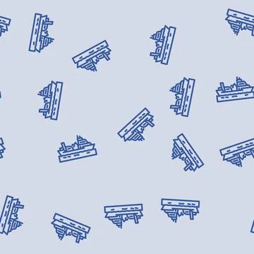 Oceanographic research vessel line vector seamless pattern Stock Illustration