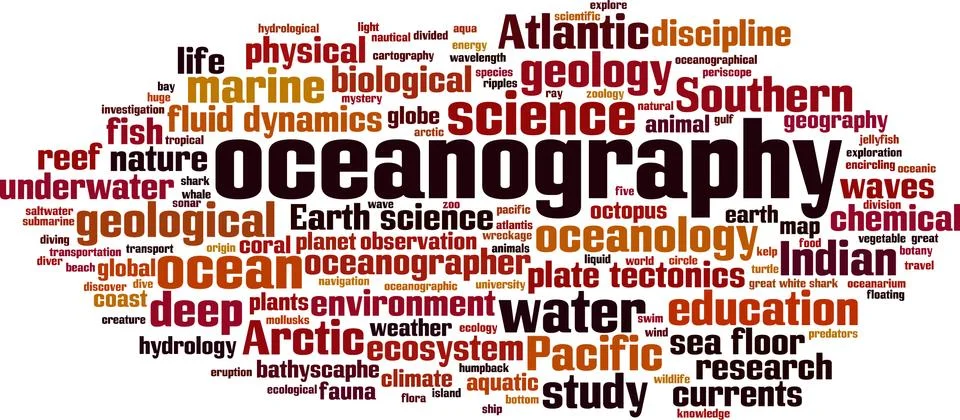 Oceanography word cloud Stock Illustration