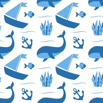 Oceans Seamless Pattern Design Featuring Ocean Decorative Elements in a Car.. Stock Illustration