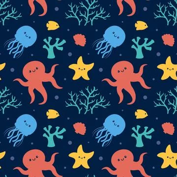 Oceans Seamless Pattern Design Featuring Ocean Decorative Elements in a Car.. 스톡 일러스트