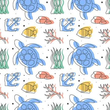 Oceans Seamless Pattern Design Featuring Ocean Decorative Elements in a Car.. Stock Illustration