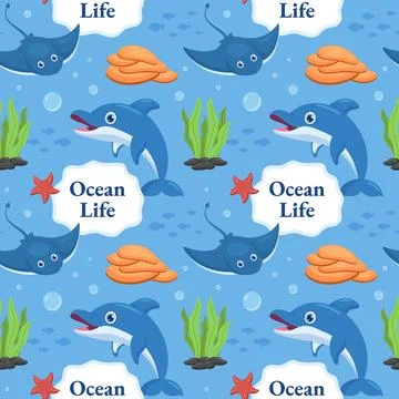 Oceans Seamless Pattern Design Featuring Ocean Decorative Elements in a Car.. Illustrazione stock