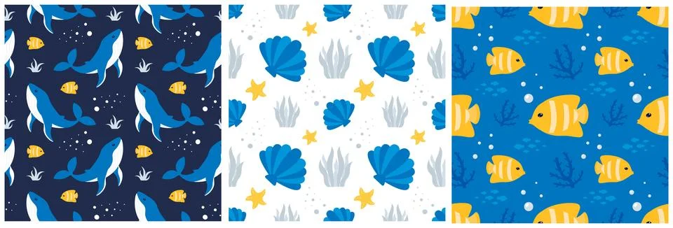Oceans Seamless Pattern Design Featuring Ocean Decorative Elements in a Car.. 스톡 일러스트