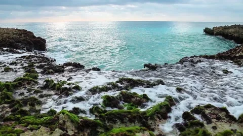 Ocean's waves breaking on the reef shore. Stock Footage 50367765