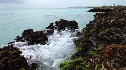 Ocean's waves breaking on the reef shore Stock Footage 52085254