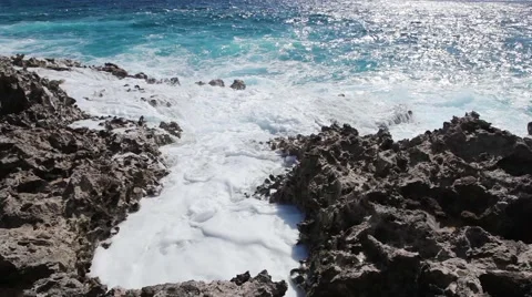 Ocean's waves breaking on the reef shore Stock Footage 52085466