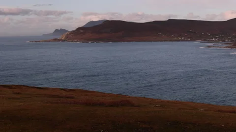 Oceanscape on a Cliff's Edge with Mountains. Achill Island, Ireland Stock Footage 239496097