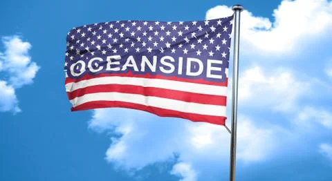 Oceanside, 3D rendering, city flag with stars and stripes Stock Illustration