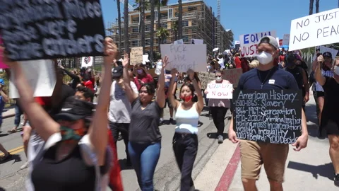 Oceanside, CA / USA - People chant during Black Lives Matter protest march Stock Footage