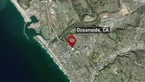 Oceanside City Map Zoom (CA, USA) from Space to Earth 스톡 동영상 296010026