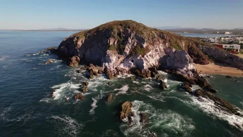 Oceanside Cliffs Beach Mazatlan Mexico Aerial 4k Footage 動画素材 231080489