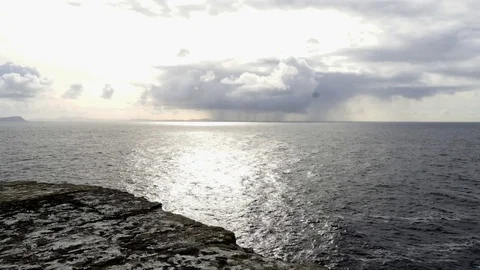Oceanview to Horizon, Thunderstorm in Background Stock Footage 81713172