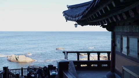 Oceanview with temple Stock Footage 297036708