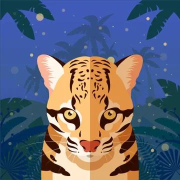 Ocelot on the Jungle Background Stock Illustration