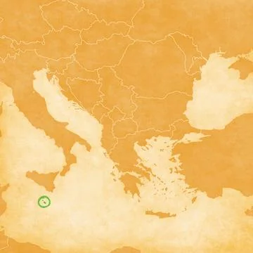 Ocher map of Balkans - Malta Stock Illustration