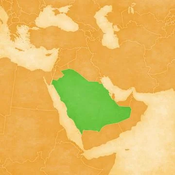 Ocher map of Middle East - Saudi Arabia Stock Illustration