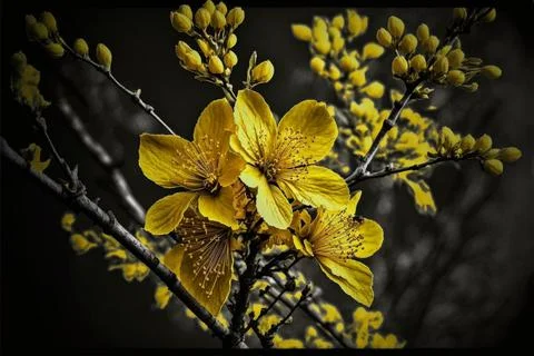 Ochna Integerrima flower, new year in Vietnam Stock Illustration