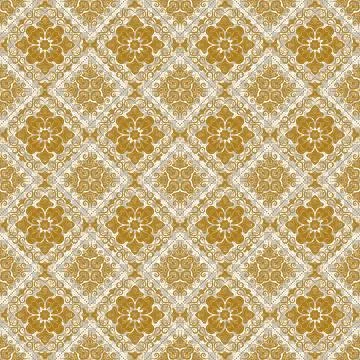 Ochre Floral Rosette Lattice Pattern on Transparent Background Stock Illustration