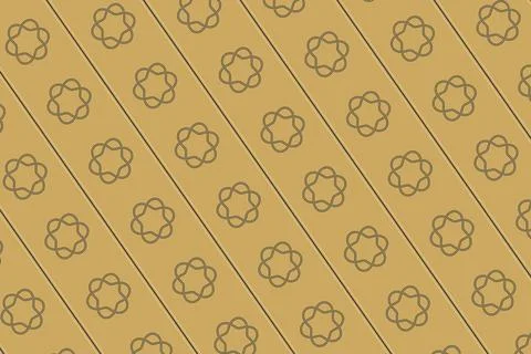 An ochre repeating pattern presents interlocking rounded motifs and slim di.. Stock Illustration