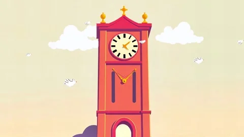 Ochre Timepiece Abode: Floating Among Clouds Stock Footage 307470891