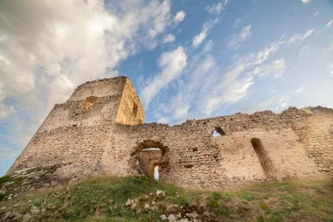 Ocio Castle, on de Lanos Mountain, ruins of a medieval castle Stock Photos