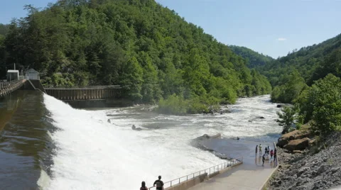 Ocoee River White Water Cascade Dam for Rafting and Kayaking Stock Footage 52311282